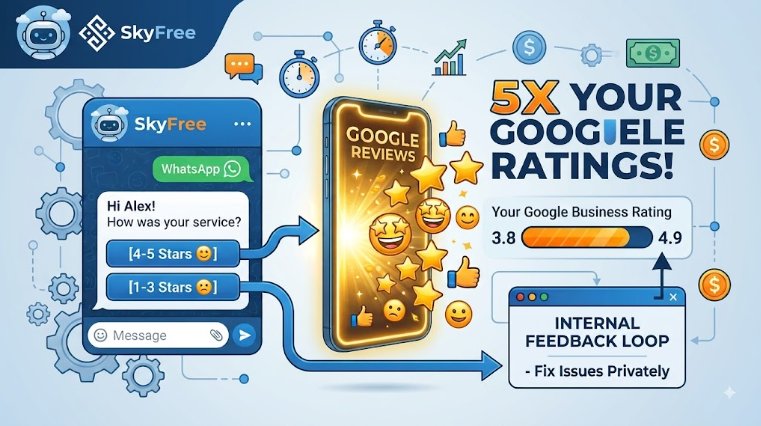 Maximize Google Ratings with SkyFree: Automated WhatsApp Review Request Systems for Growing Brands